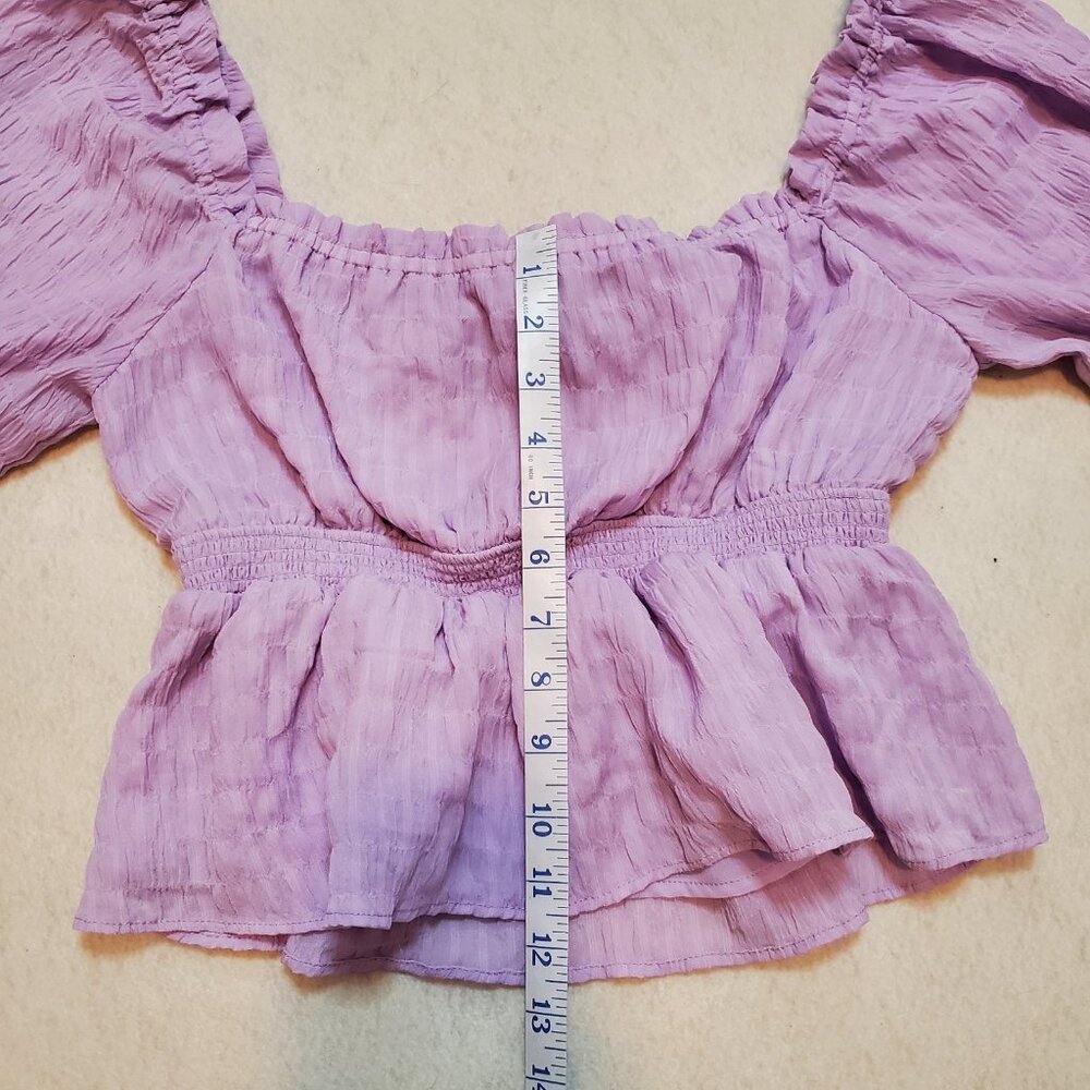 Lush Size M Top Lavender Long Balloon Sleeves Peplum Fairy Cottage Core Coquette - Picture 4 of 8